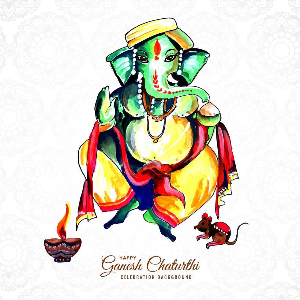 Happy Ganesh Chaturthi Indian Festival Watercolor Card vector