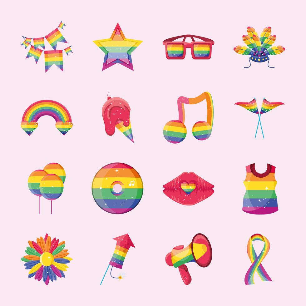 LGBT pride icons collection vector