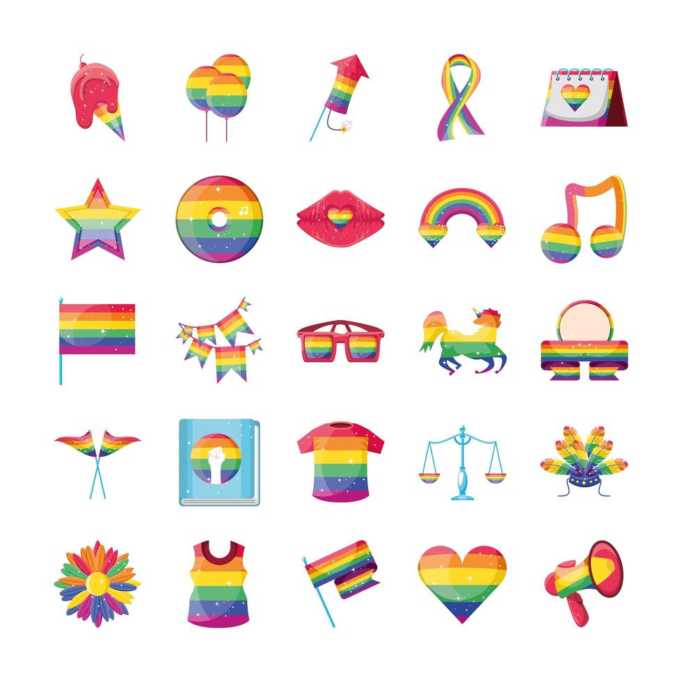 Icons set of LGBT pride with rainbow vector
