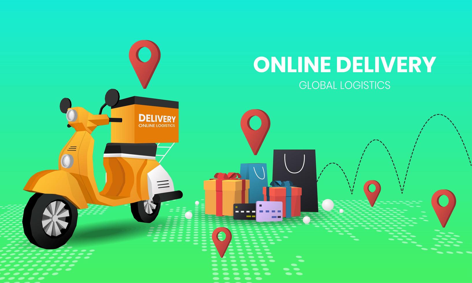 Green gradient shopping on mobile delivery service design vector