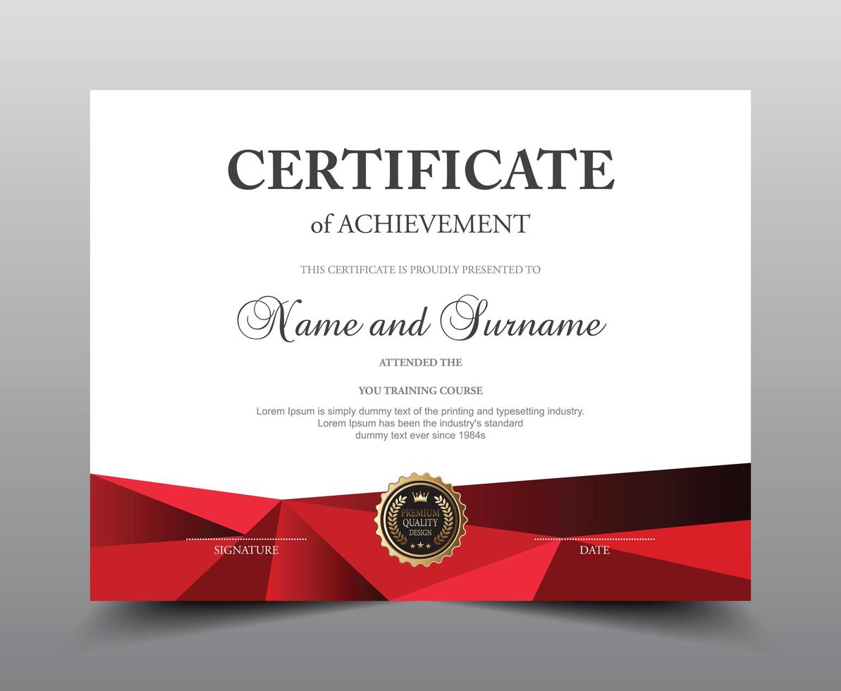 Red Polygon Certificate Template vector