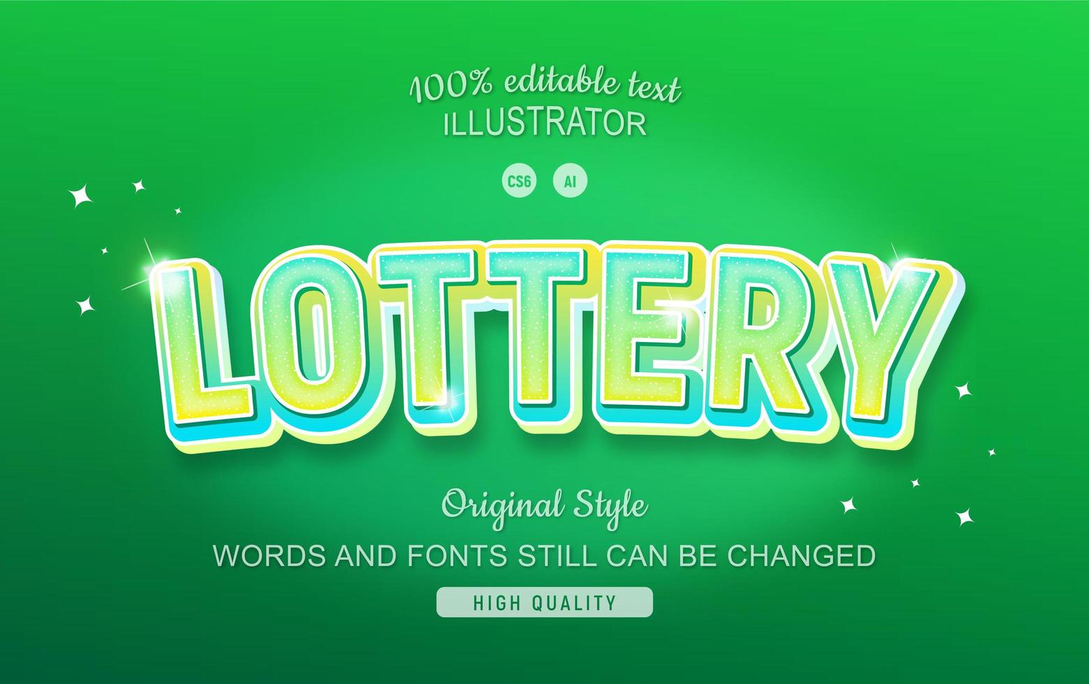 Sparkling green gradient lottery text effect vector