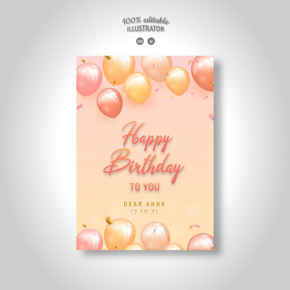 folleto de cumpleaños beige con globos vector