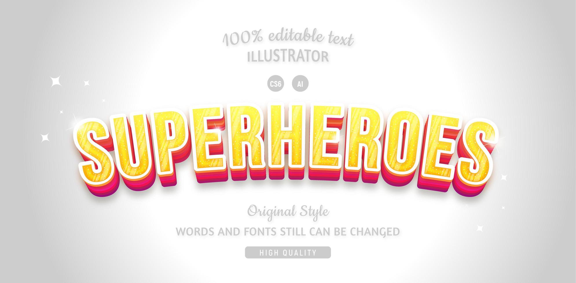 Superheroes yellow with red shadow text effect vector