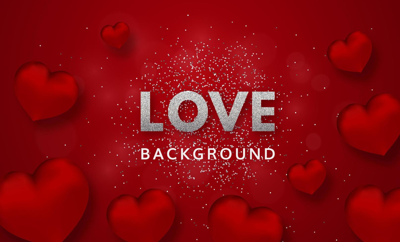 Love flyer with sparkles and 3d red hearts vector