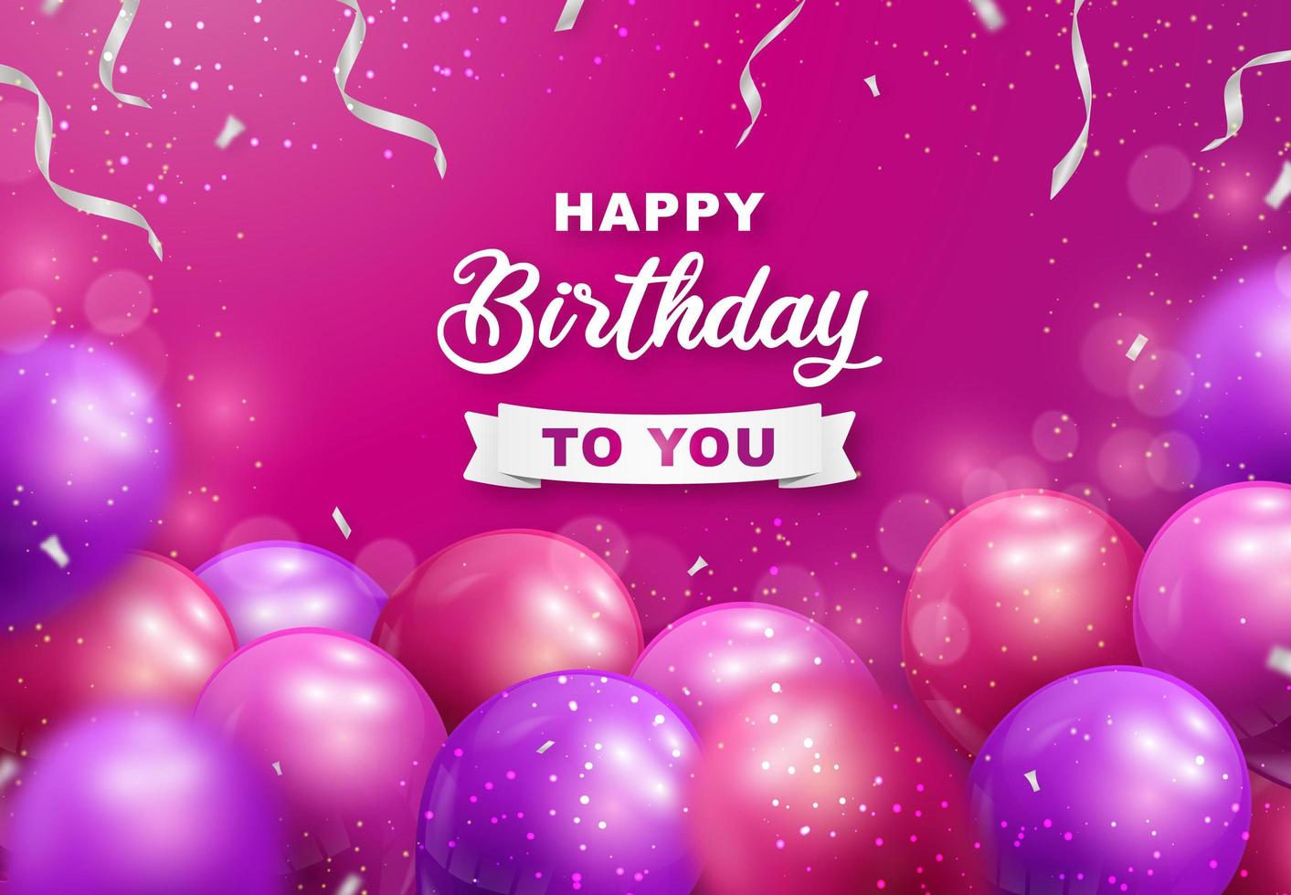 Birthday flyer with fuchsia colored balloons and sparkles vector