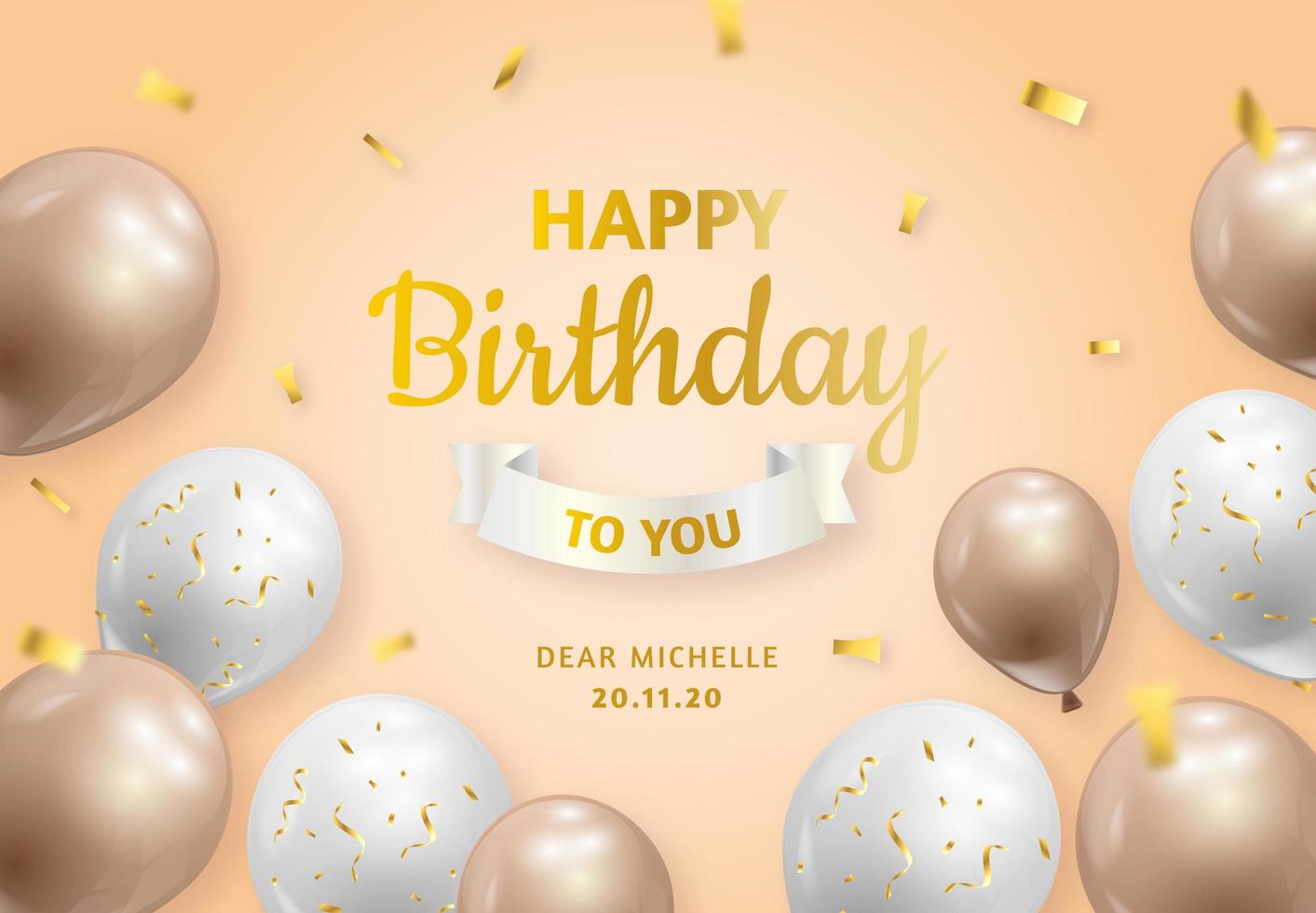 Birthday flyer with golden and white balloons vector