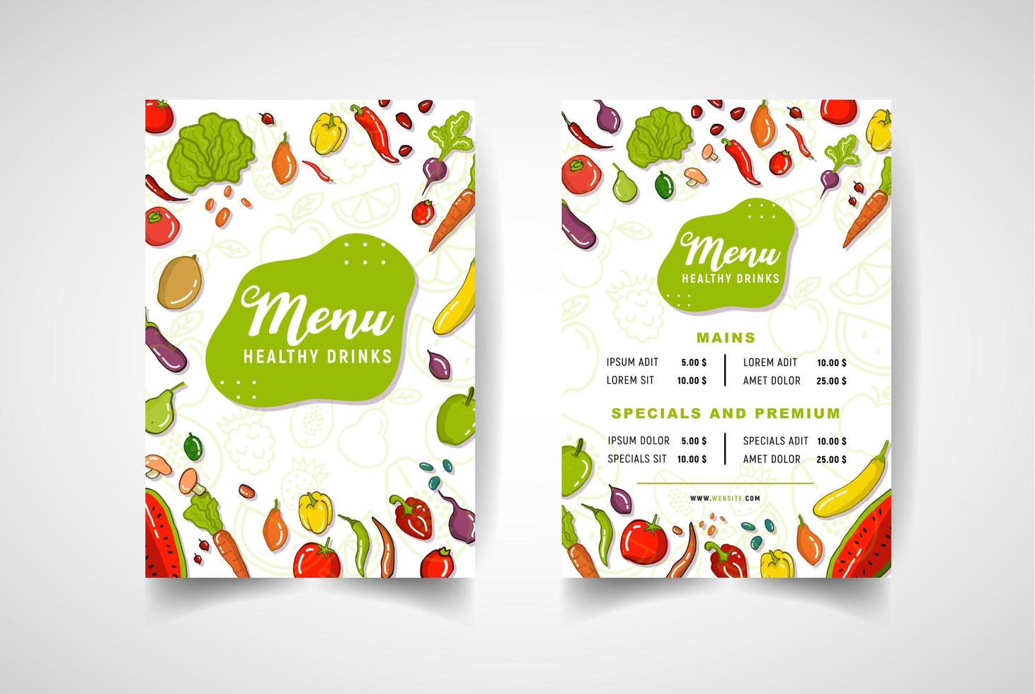 Colorful style vegetarian restaurant menu vector