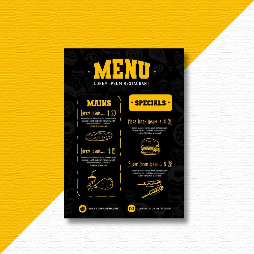 Modern doodle style restaurant menu vector