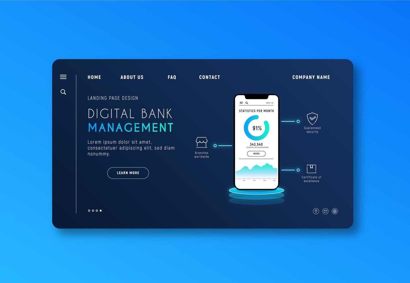 Blue web page about banking and finance vector