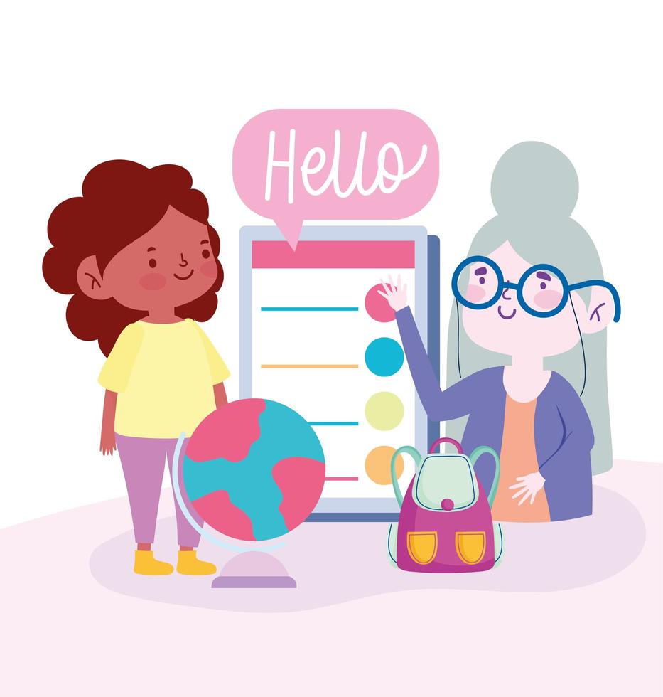 Teacher and student girl with a mobile phone vector