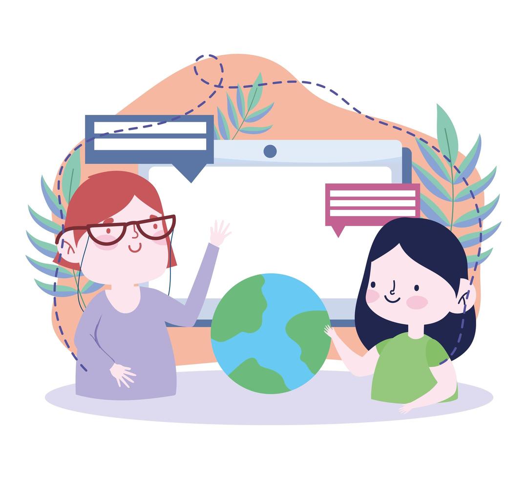 Girl holding a globe talking to teacher vector