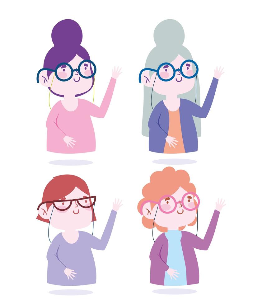 mujeres con gafas avatar conjunto de iconos vector