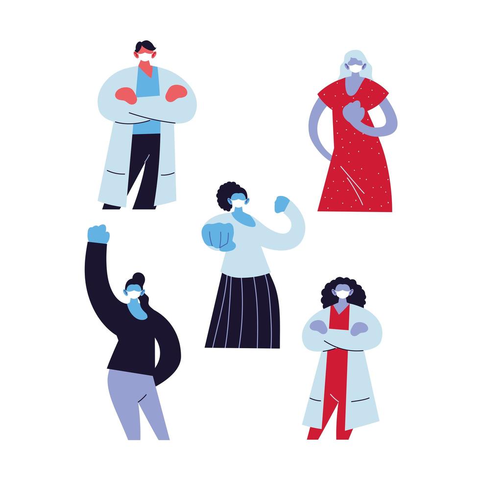 conjunto de médicos y personas con mascarilla médica vector