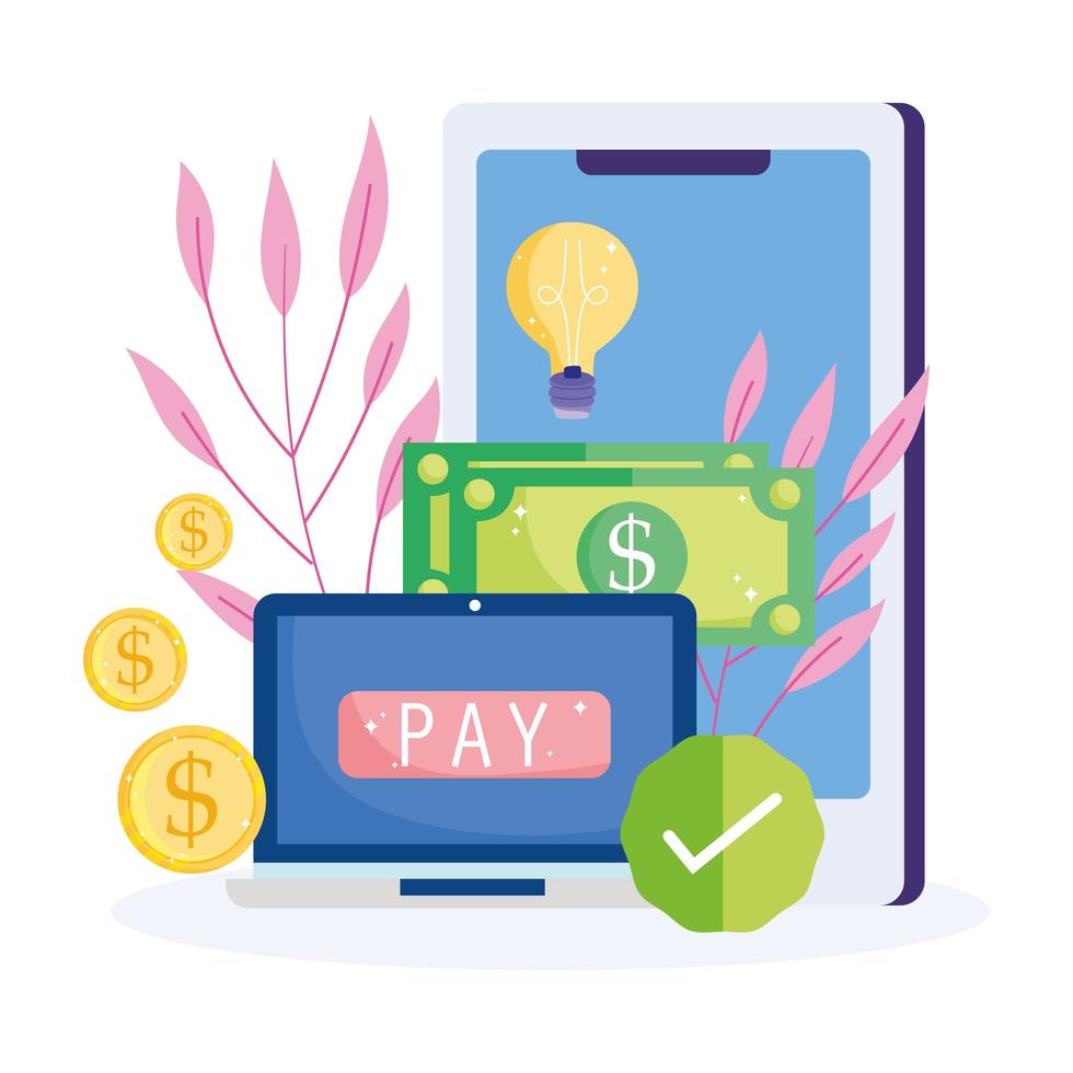 Online payment icon with electronic devices vector