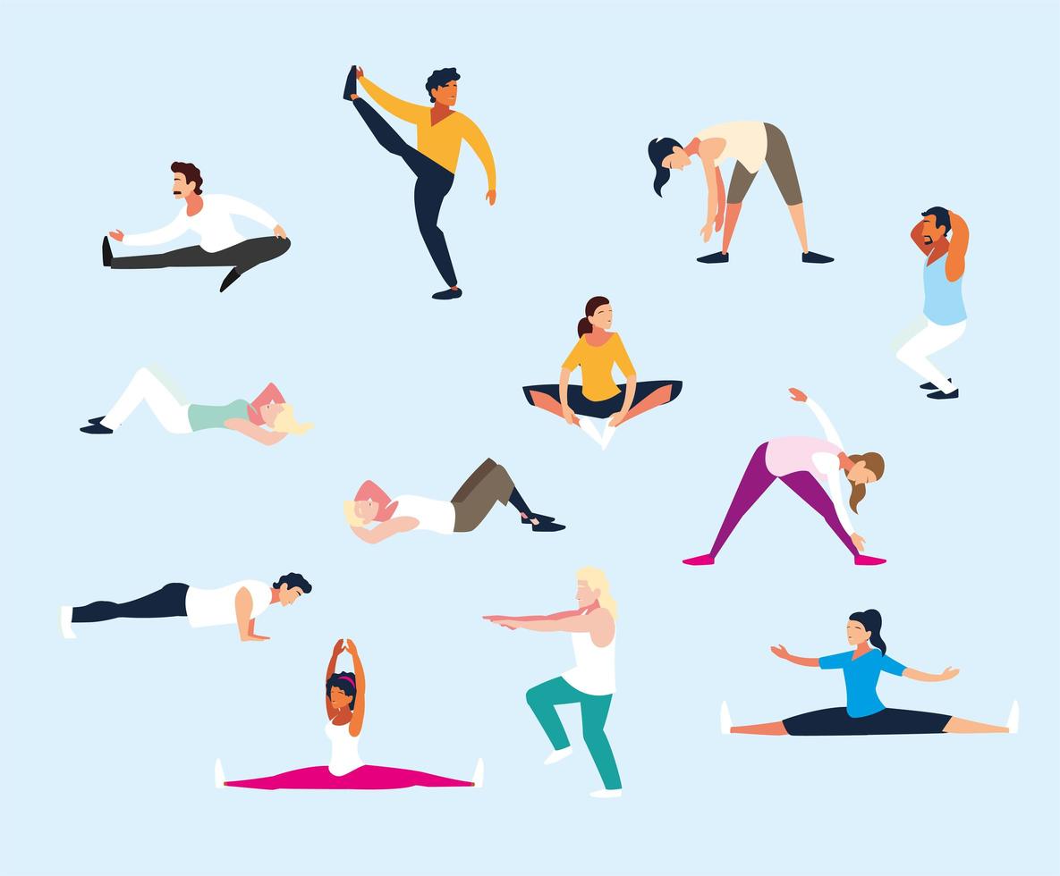 Set of people doing workout vector