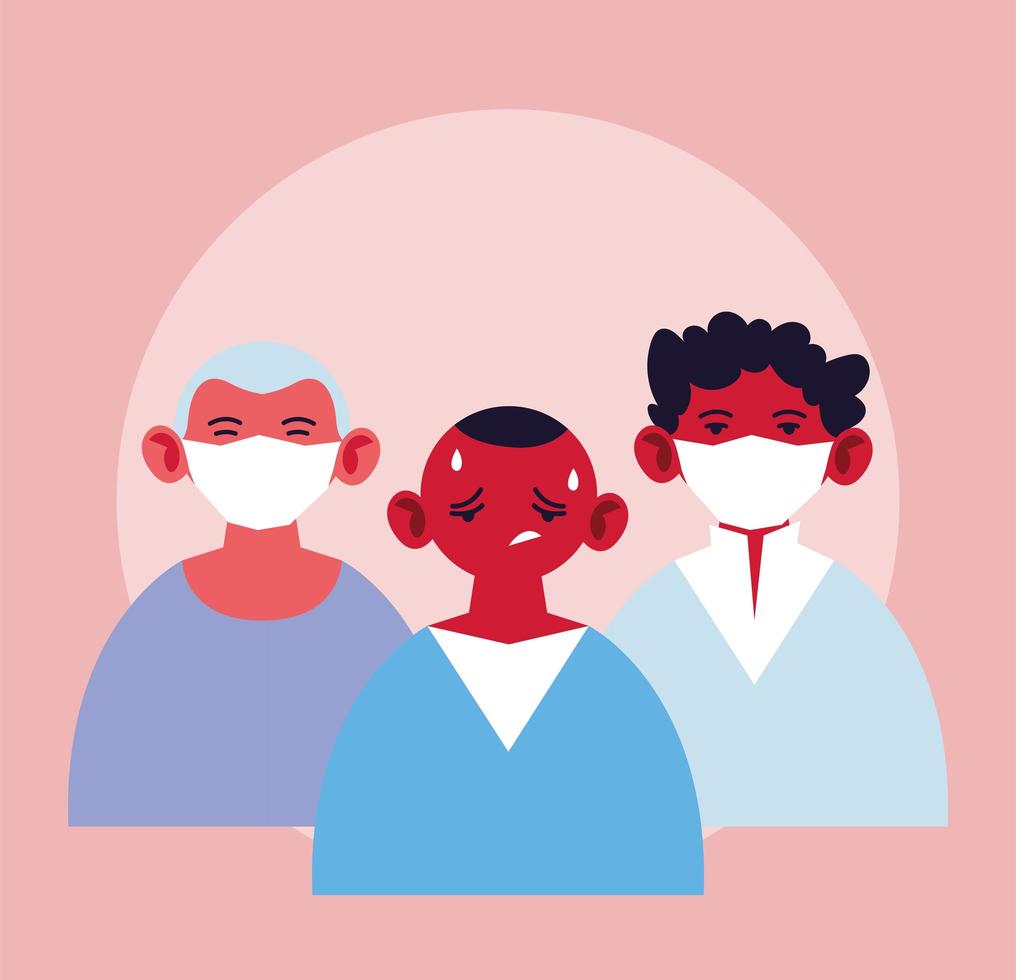 Masked men and man with fever vector