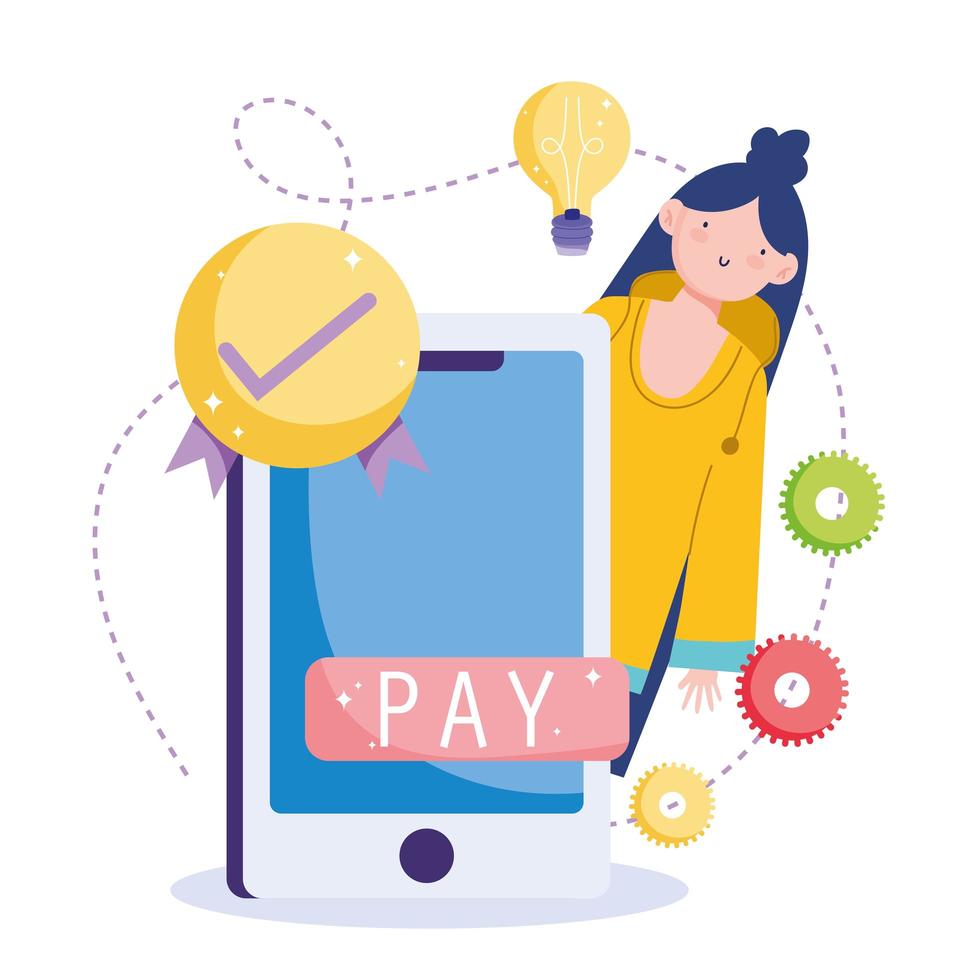 Icons and  woman with online payment concept vector