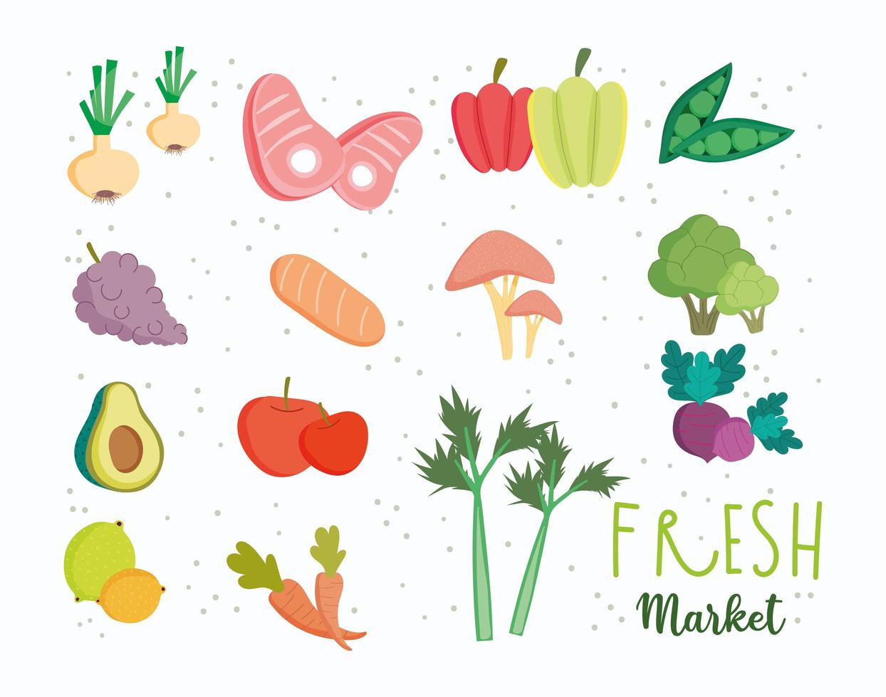 Healthy fresh food vegetables and fruits set vector