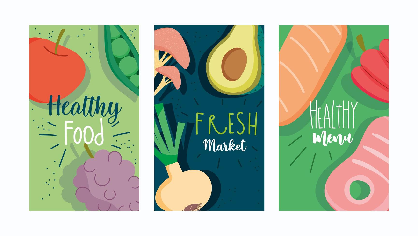 Healthy fresh food, menu brochure template set vector