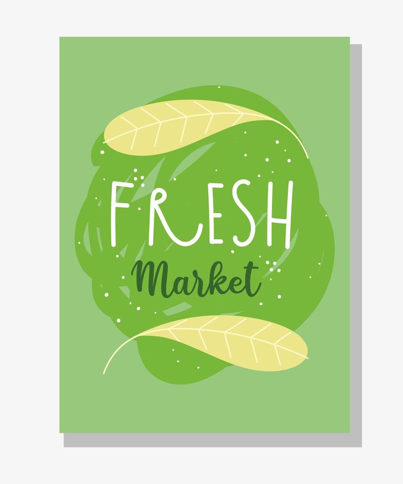 Fresh market lettering green banner template vector