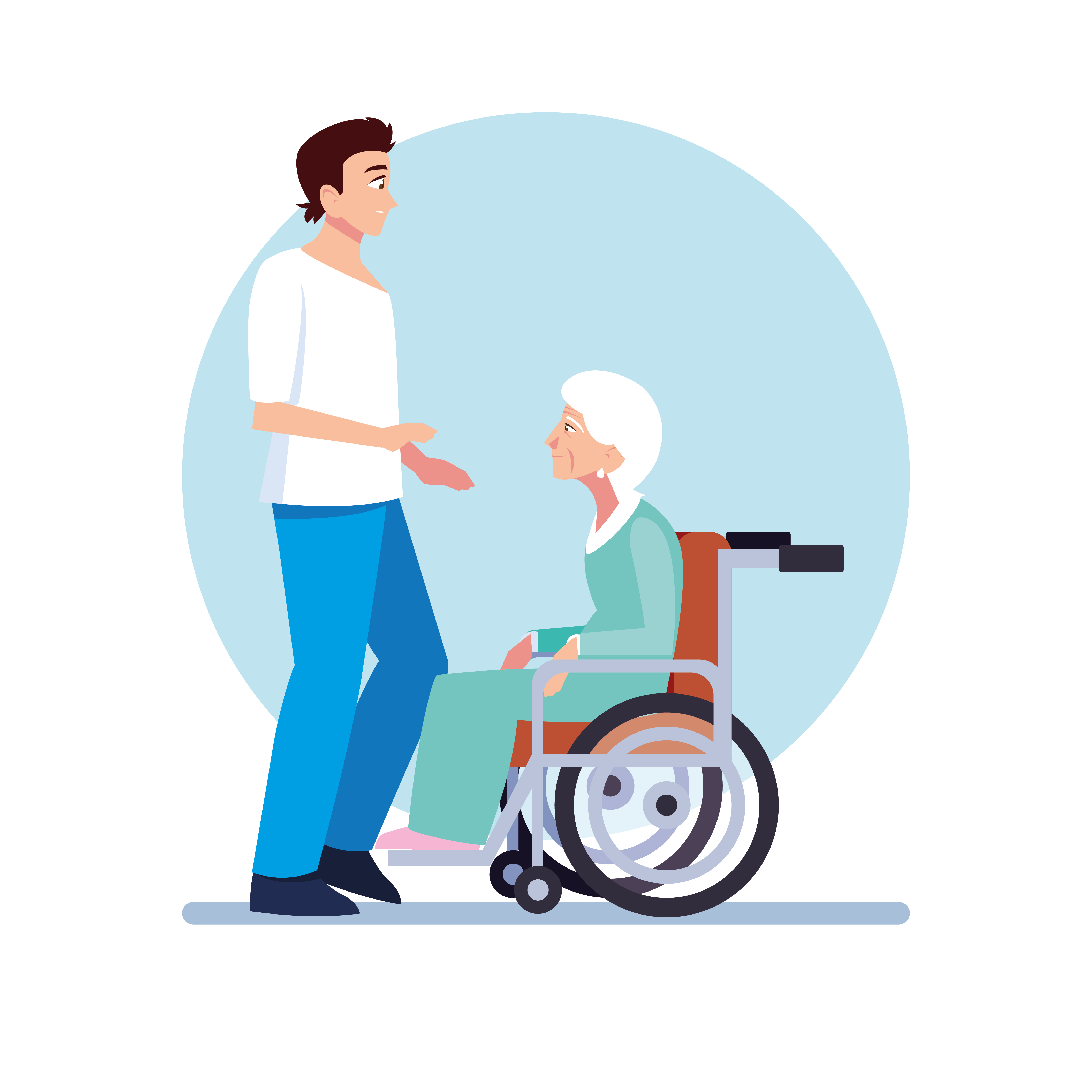 Young man takes care of old woman 1249394 Vector Art at Vecteezy