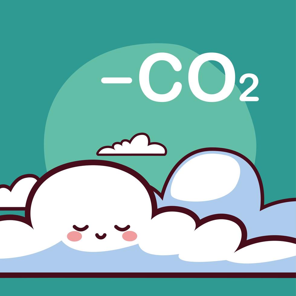 lindo diseño kawaii nubes co2 vector