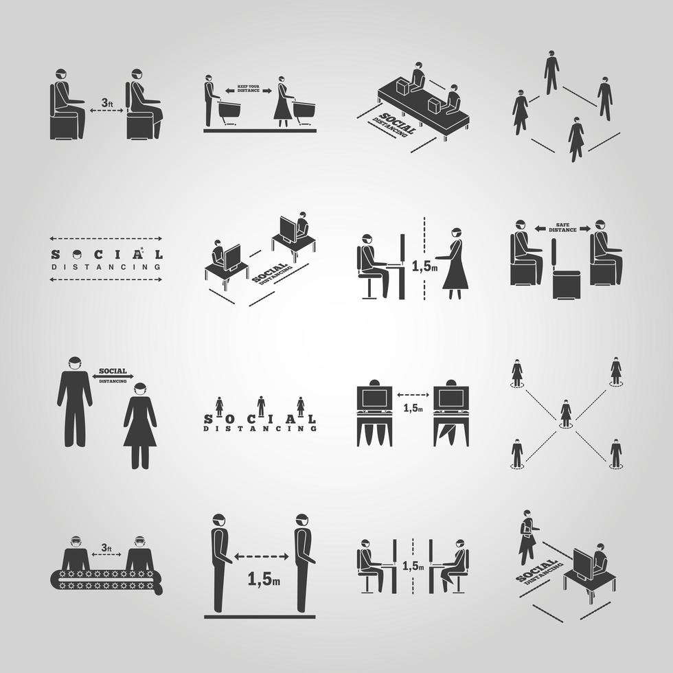 Social distancing icons vector