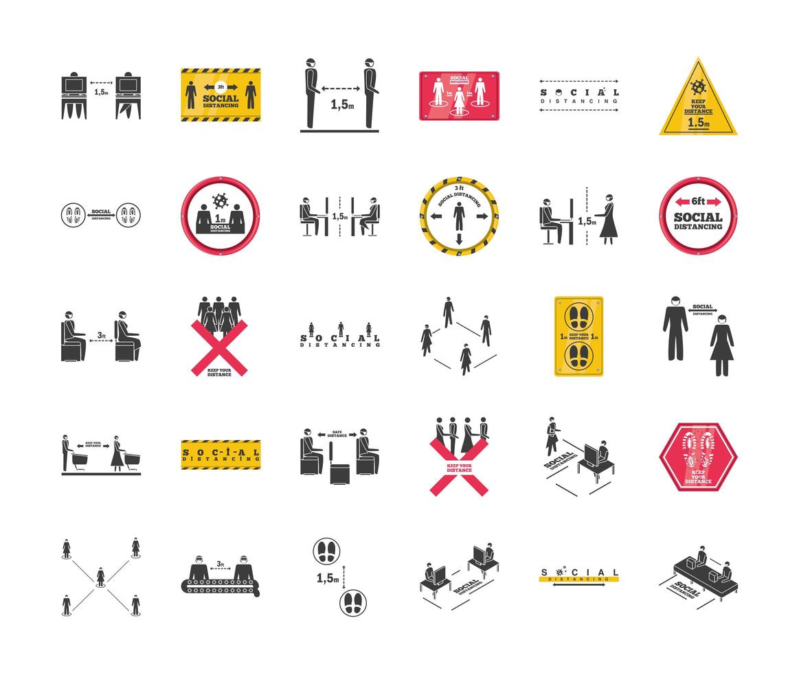 Social distancing collection of icons  vector