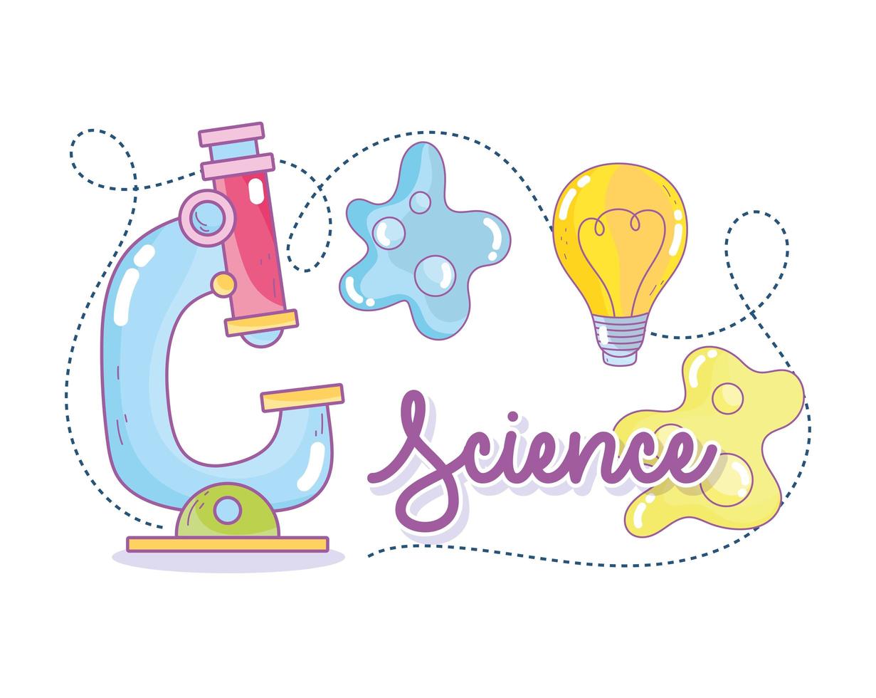 Science lettering with microscope and bacteria vector