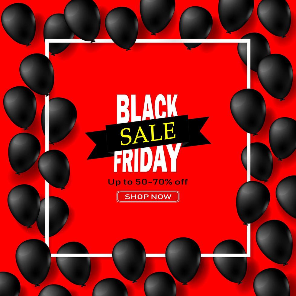 Black Friday Shiny Balloons in White Square Frame vector