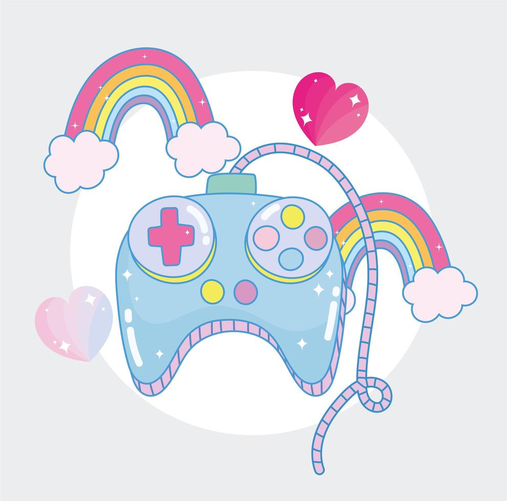 control de videojuegos con arcoiris y corazones vector