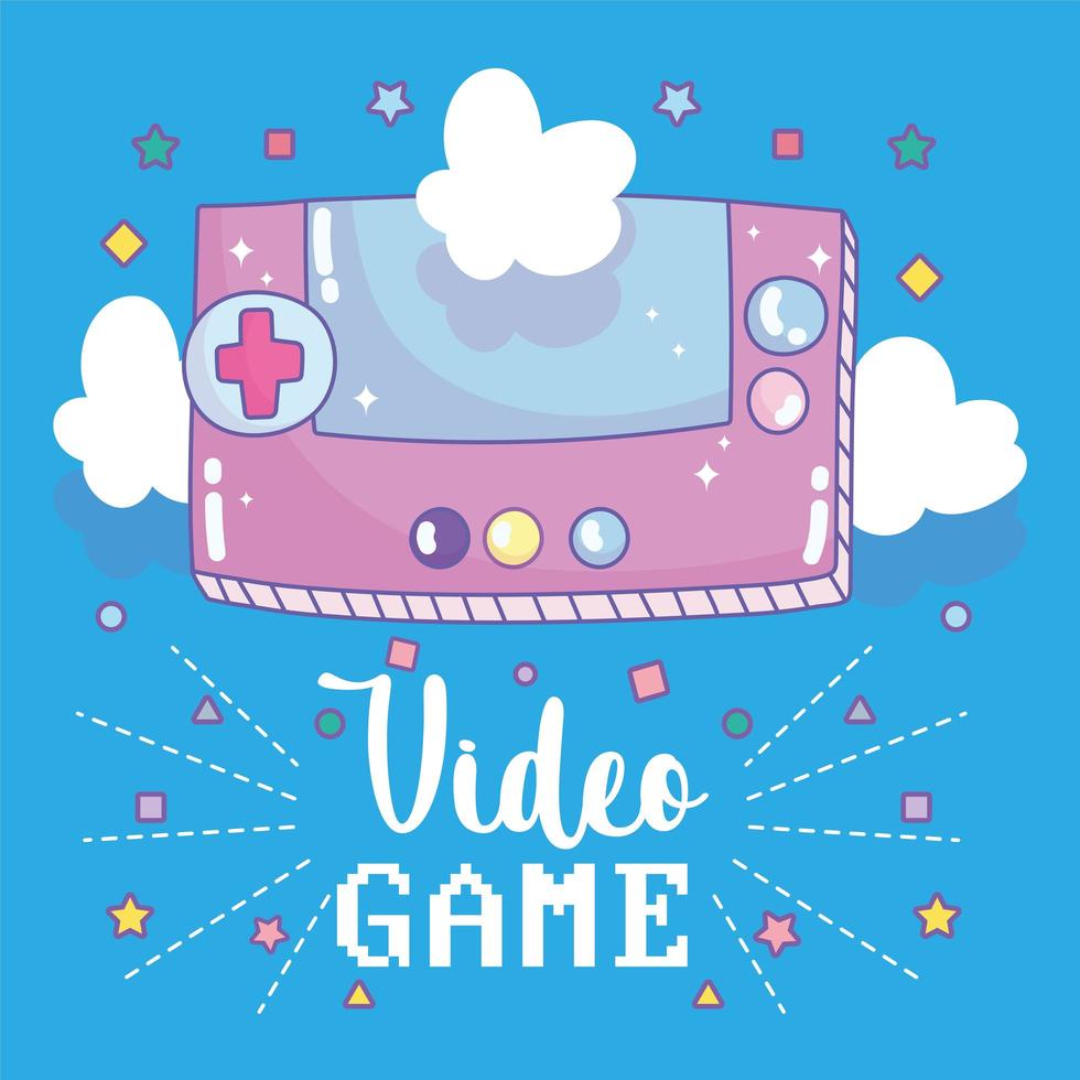 Portable video game console with lettering and clouds vector