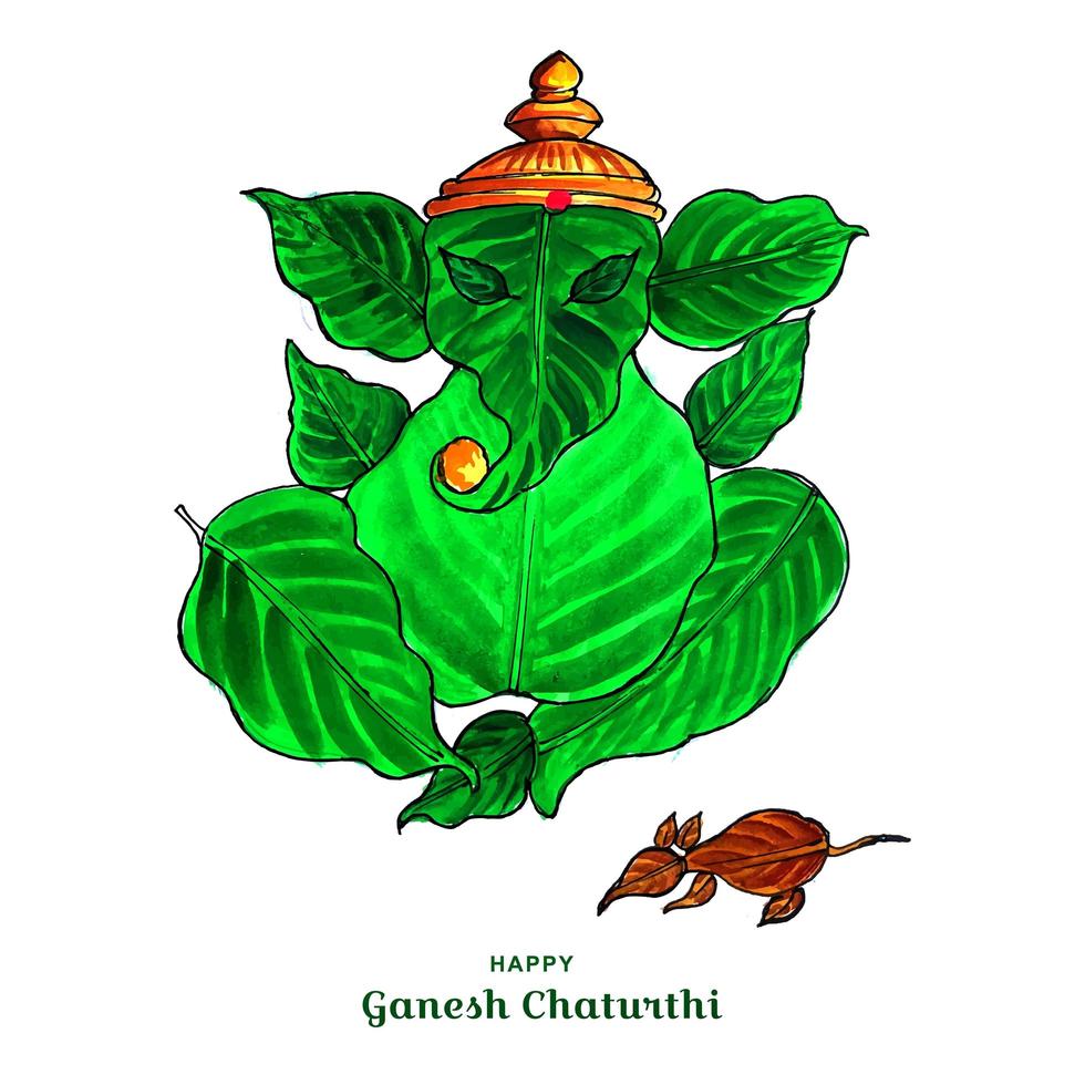 señor ganesha y la imagen de la hoja del ratón para el fondo de la tarjeta ganesh chaturthi vector