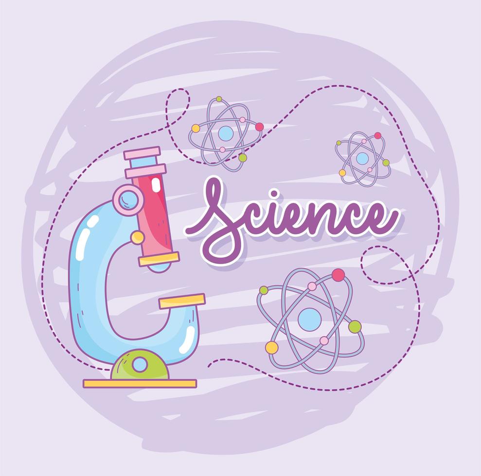Science and microbiology with microscope and atoms molecules vector
