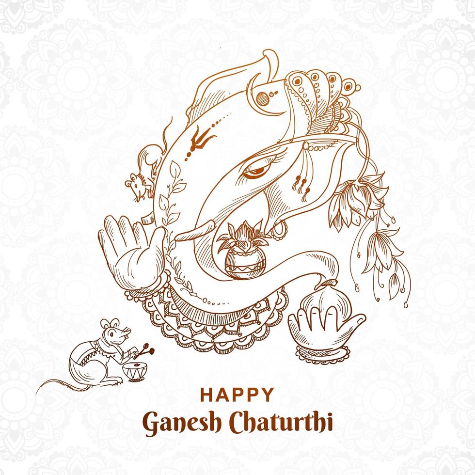 No Color Sketch Art Ganesh Chaturthi Card Design vector