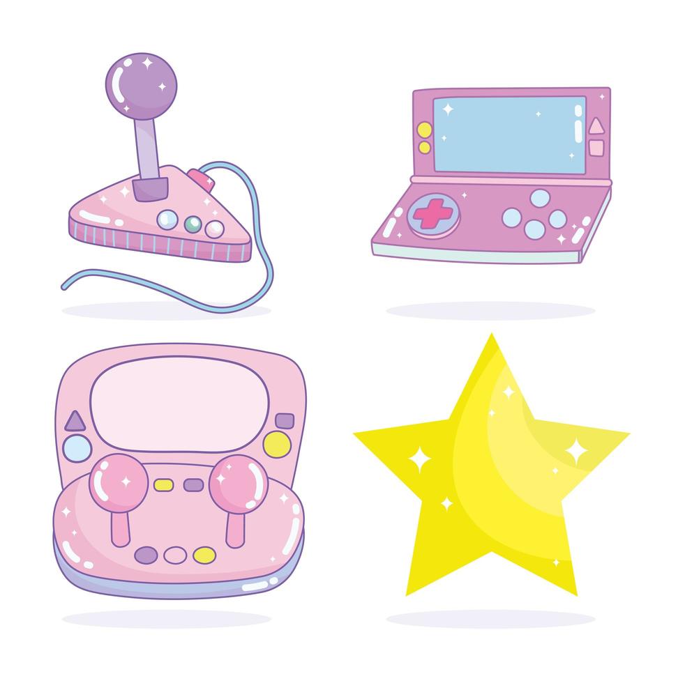 Conjunto de consolas electrónicas de videojuegos y una estrella. vector