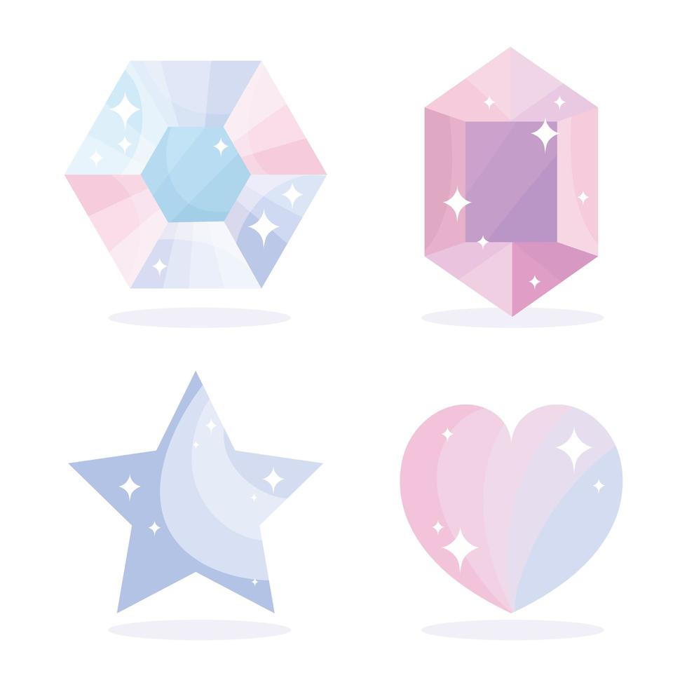 Set of gems, a diamond, a star and a heart icons vector