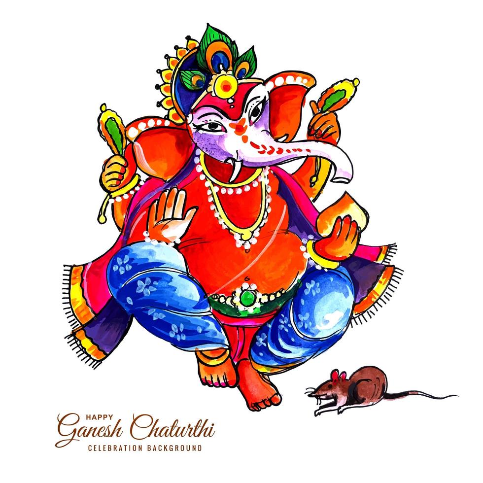 Festival of Ganesh Chaturthi Card Design with Mouse and Elephant God vector