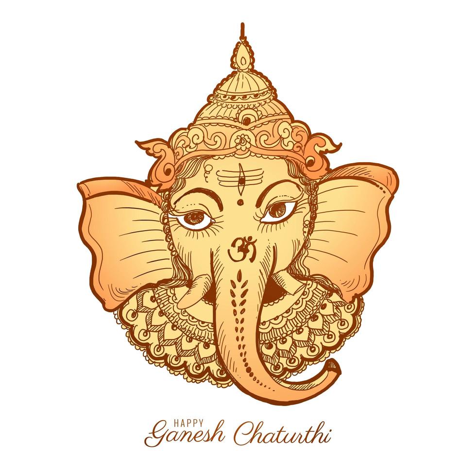 tan señor ganesha cabeza feliz ganesh chaturthi boceto tarjeta vector