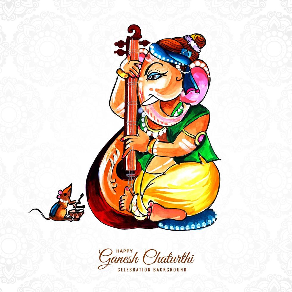 Lord Ganesha Playing Sitar Watercolor for Ganesh Chaturthi vector