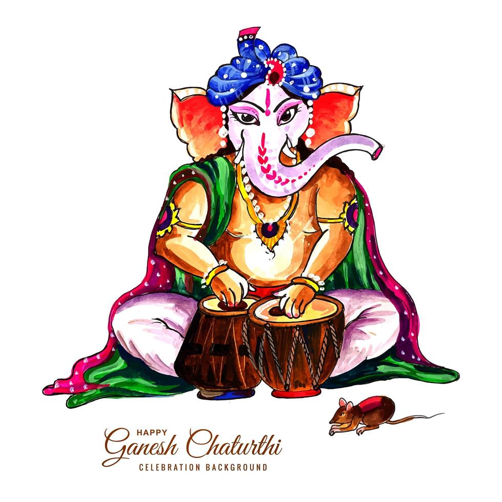 Drums Lord Ganesh Chaturthi Indian Festival Card Background vector