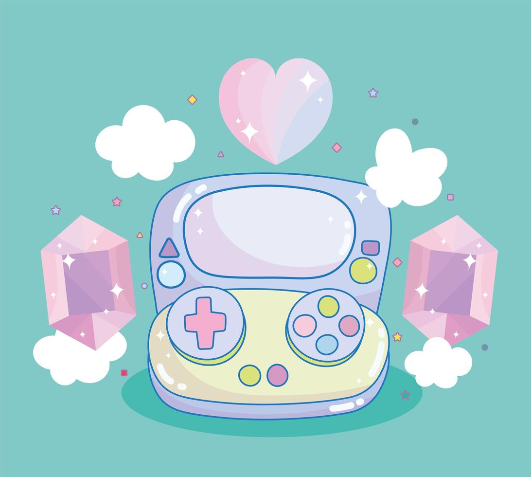 Video game gamepad with gems and heart vector