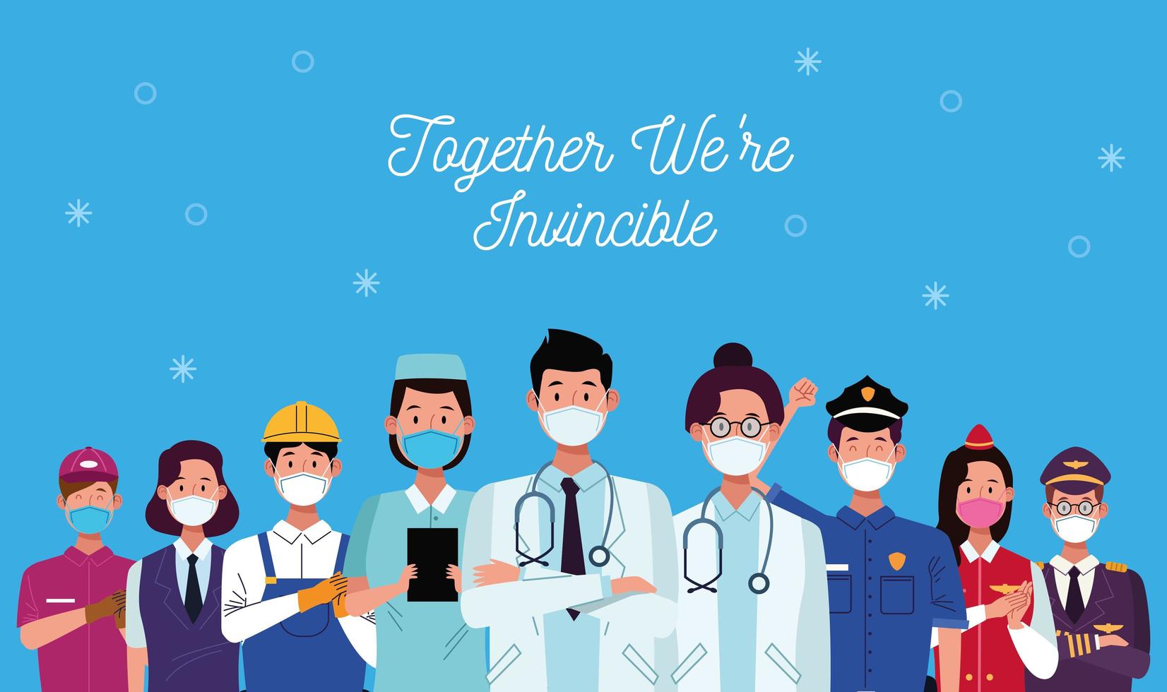 Group of workers with together we are invincible message vector