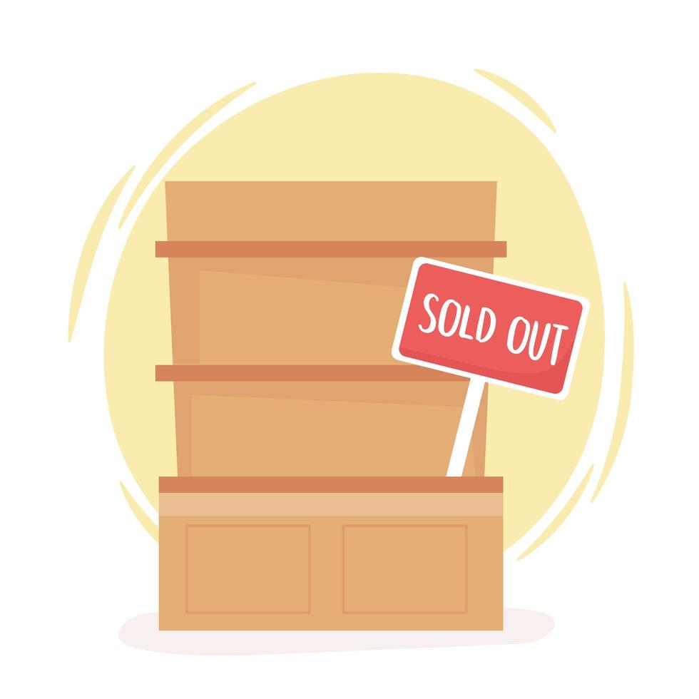 Sold out sign on empty shelves vector