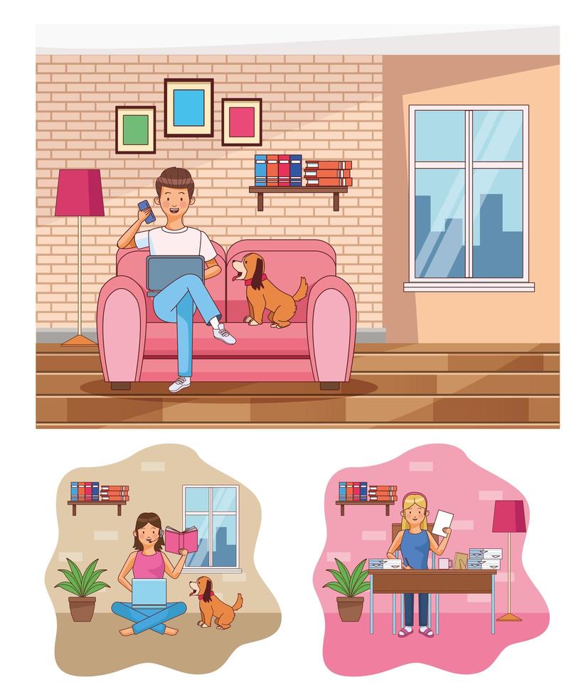 Scenes of work at home  vector