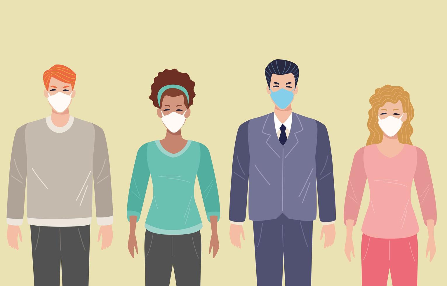 Group of people using face mask for COVID 19 vector