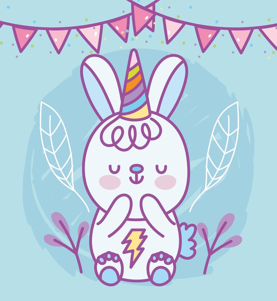 Bunny with party hat with foliage vector