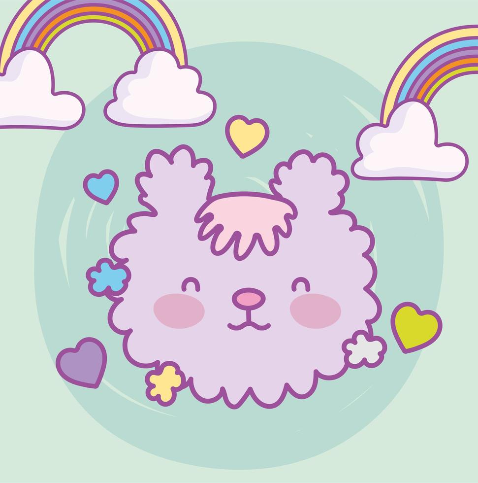 linda cara de animal peludo con arcoiris vector