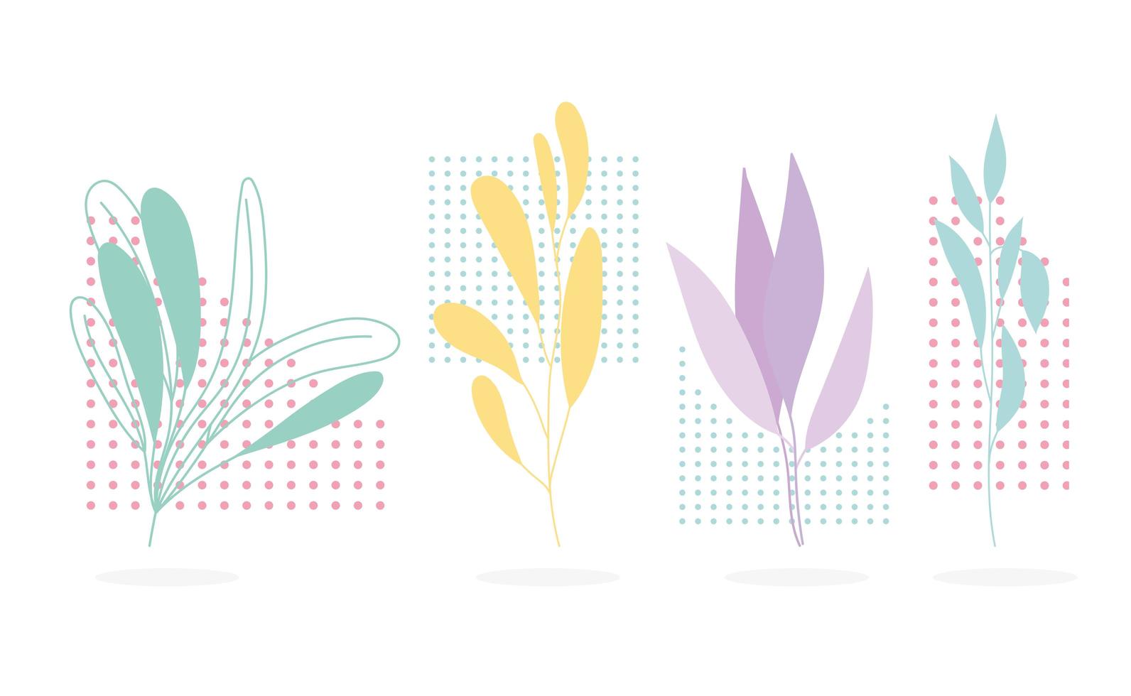 Set of colorful foliage with halftone shapes vector